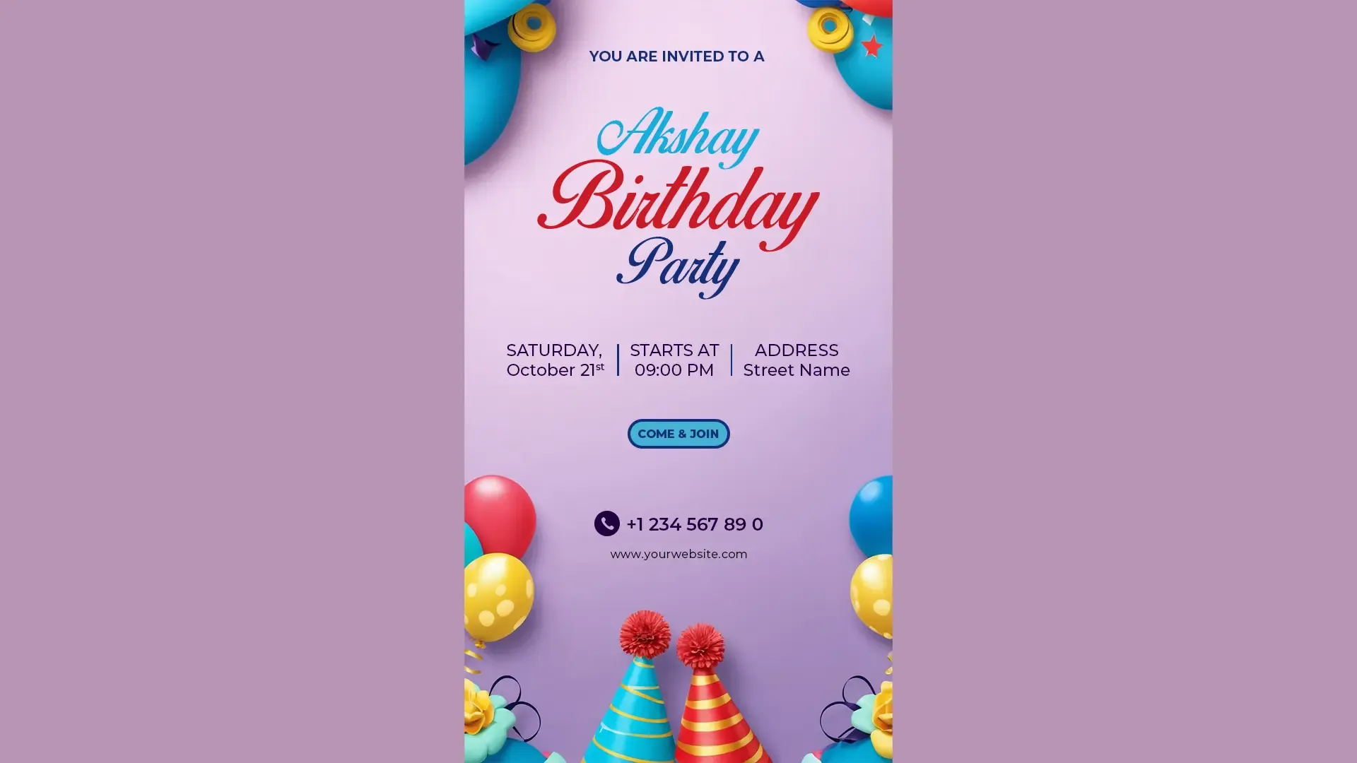 Colorful Balloons Birthday Party Invitation Card for Instagram Story image